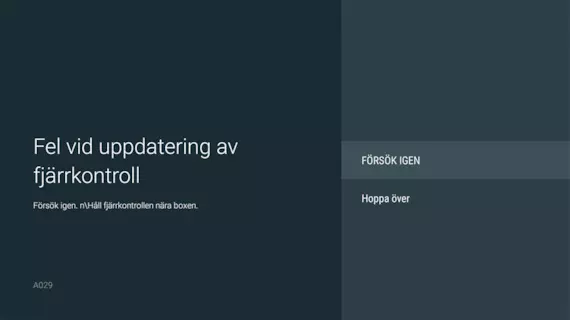 Fel vid uppdatering av fjärrkontroll