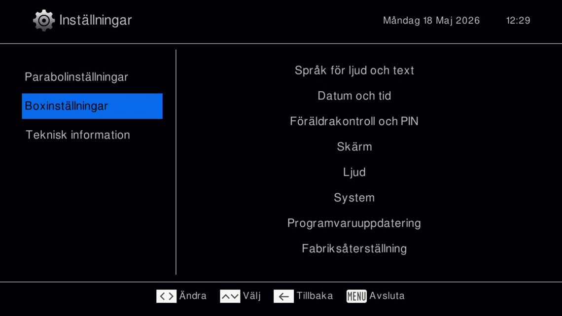 Boxinställningar